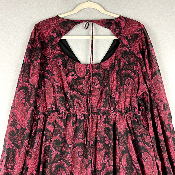Torrid Tea Length Clip Dot Open Back A-Line Dress Womens 1X Burgundy Paisley - Picture 11 of 15